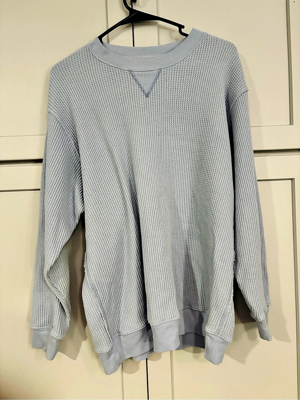 Aerie Waffle Knit Crewneck Sweater in Blue Size Small